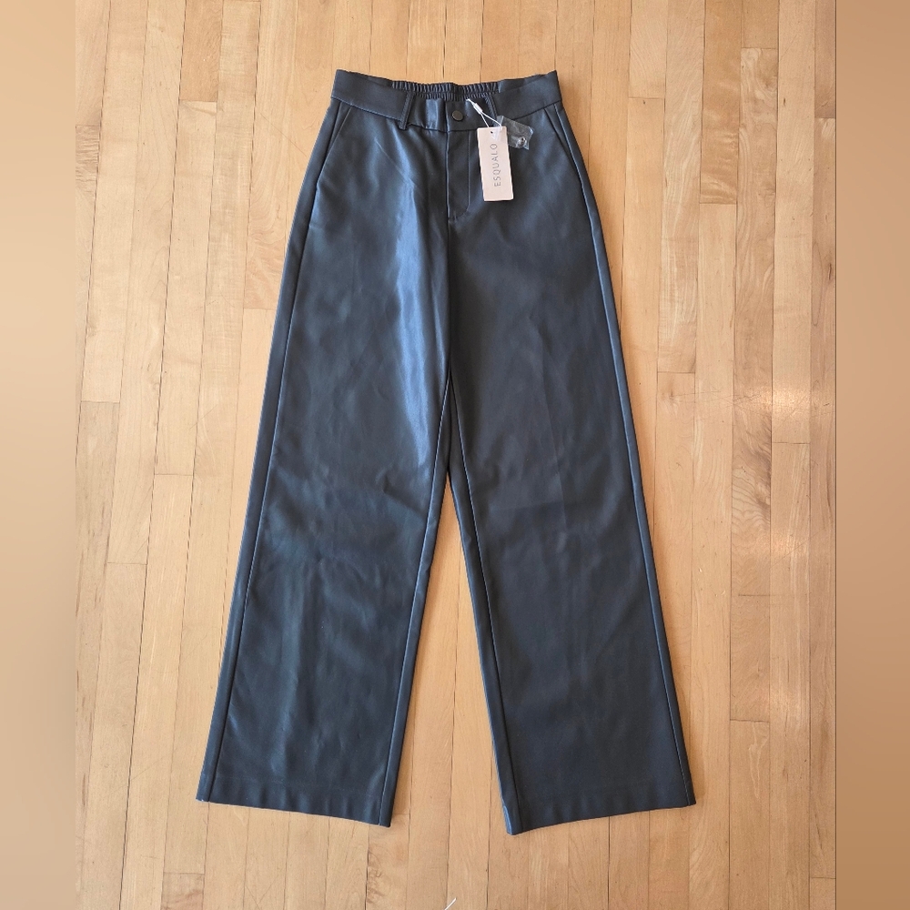 NWT ESQUALO Wide Leg Vegan Leather Trousers in Grey, sz. EU36 (4-6)